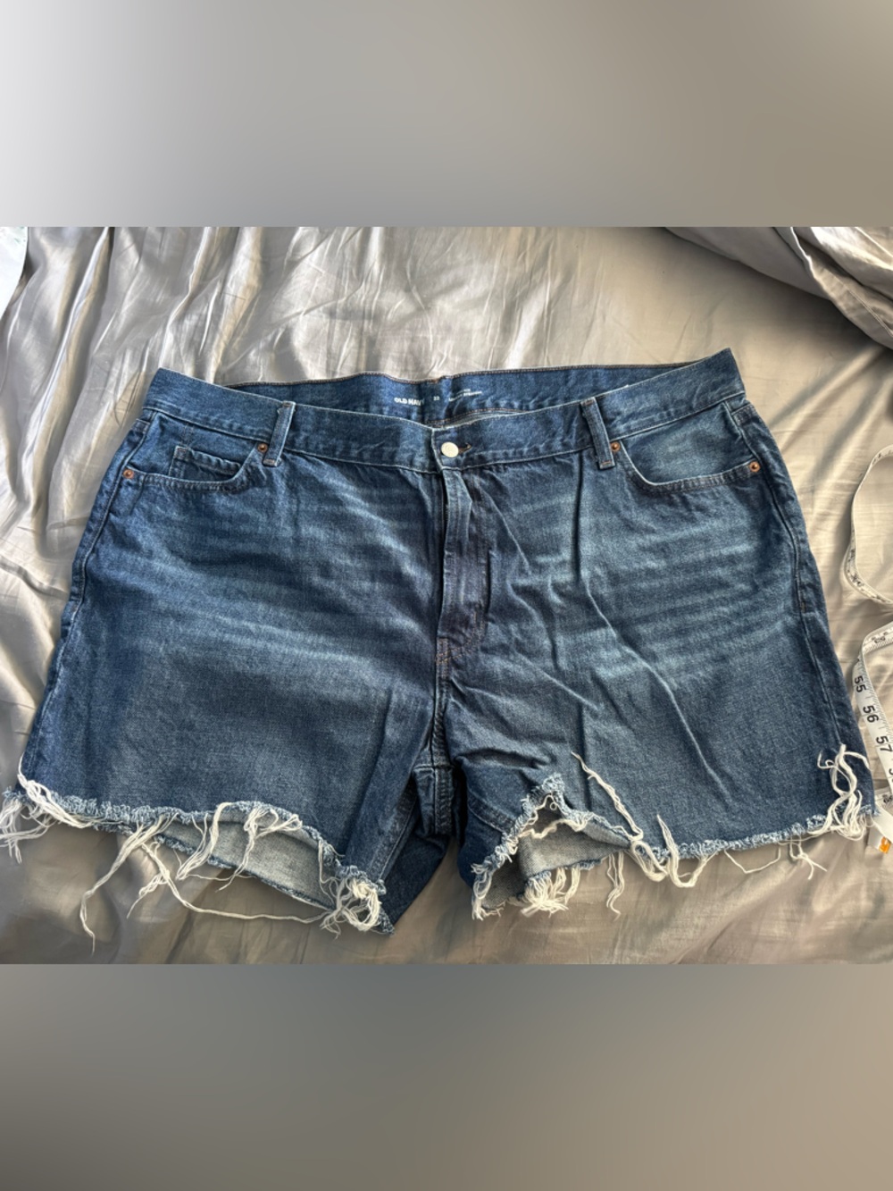 Old Navy High Waist Slouchy Straight Dark Blue Distressed Denim Cutoff Shorts